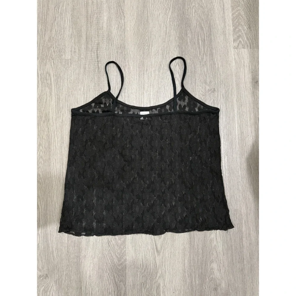 Black Flower Lace Sheer Mesh Cami Top XL Whimsigoth Fairy Grunge Y2K Coquette
